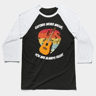 Retro Acoustic Guitar Plectrum Graphic Design and Guitarist Baseball T-Shirt